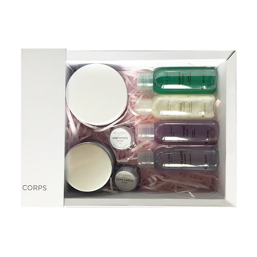 Coffret Corps Galaxie Iris & Opale - Rituel aux 8 Pierres Fines et Plantes" - MonSoinBienEtre