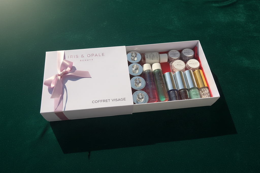 Coffret Galaxie visage | Iris & Opale Beauty. Découvrez nos 15 soins visage emblématiques en format mini. Aux pierres fines et aux extraits végétaux bio. Pour tous les types de peau. Idée cadeau.