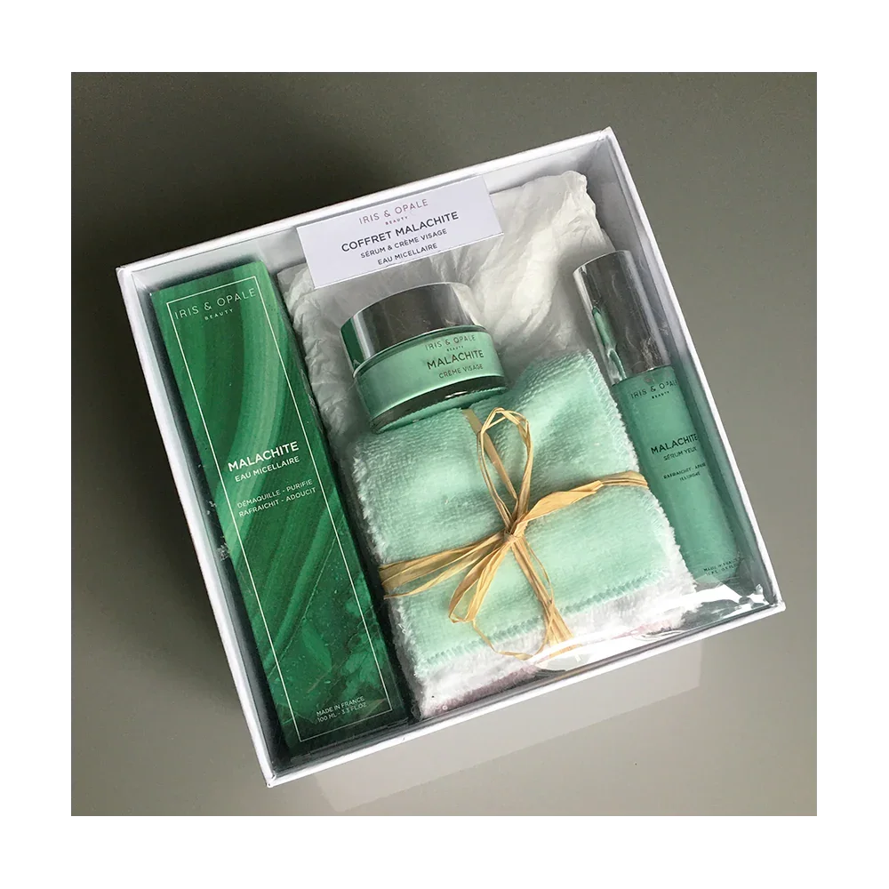 Coffret Rituel Malachite : Trio Éclat & Protection (Sérum, Crème & Eau Micellaire) – Iris & Opale - MonSoinBienEtre