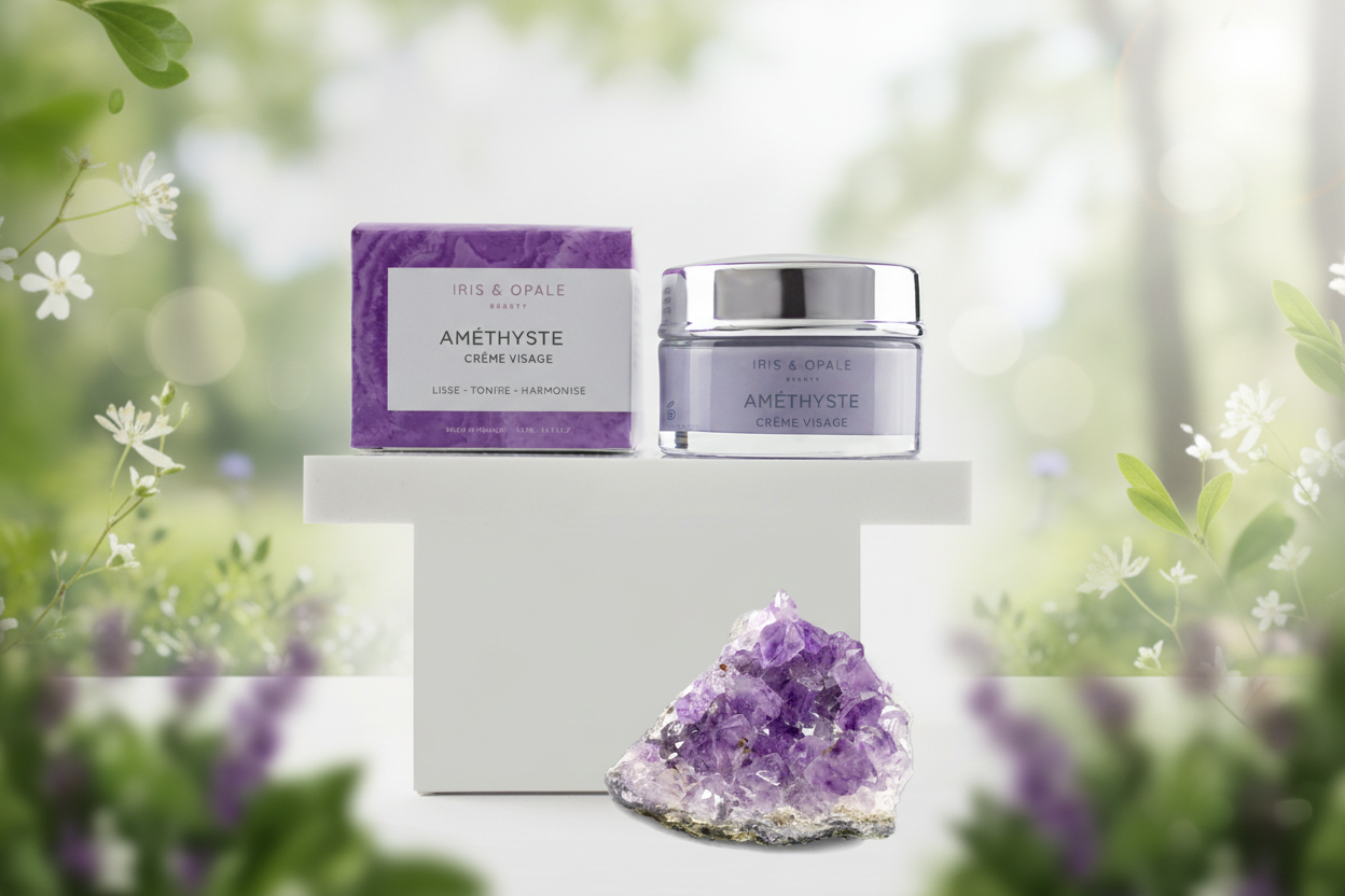 Crème Visage Améthyste — Soin Apaisant, Anti-Âge & Après-Rasage — Iris & Opale