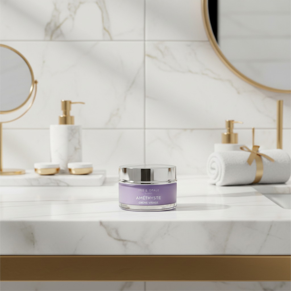 Crème Visage Améthyste — Soin Apaisant, Anti-Âge & Après-Rasage — Iris & Opale