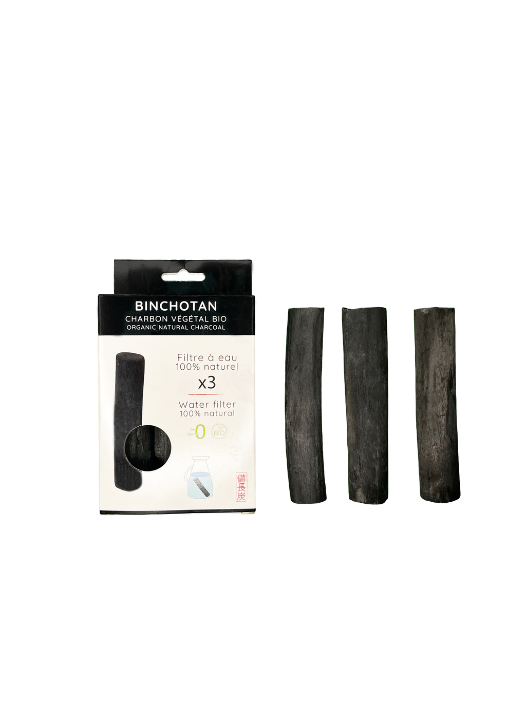 Lot de 3 Charbons Binchotan bio filtre à eau naturel très bien pour les baroudeur