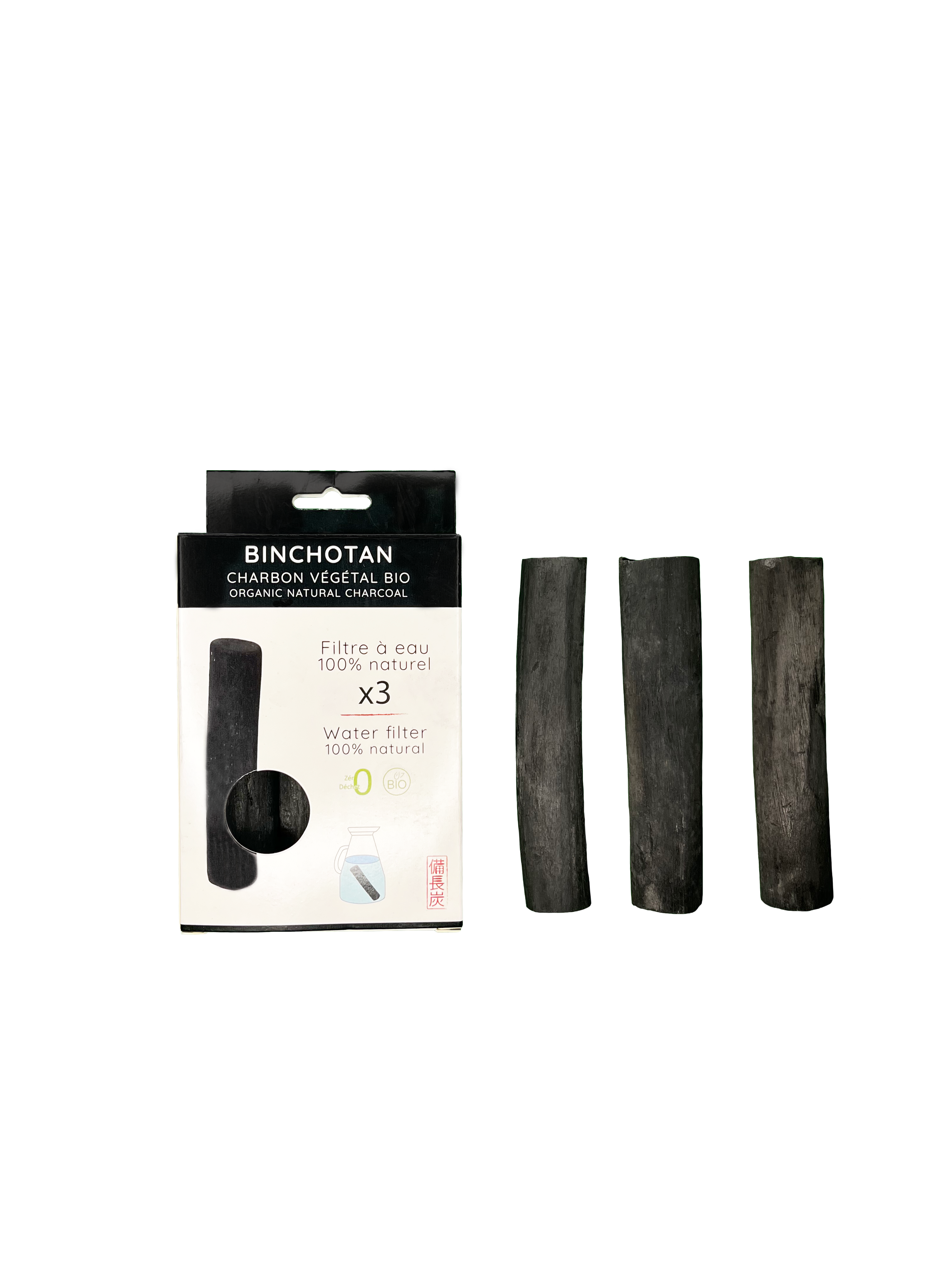 Lot de 3 Charbons Binchotan bio filtre à eau naturel très bien pour les baroudeur
